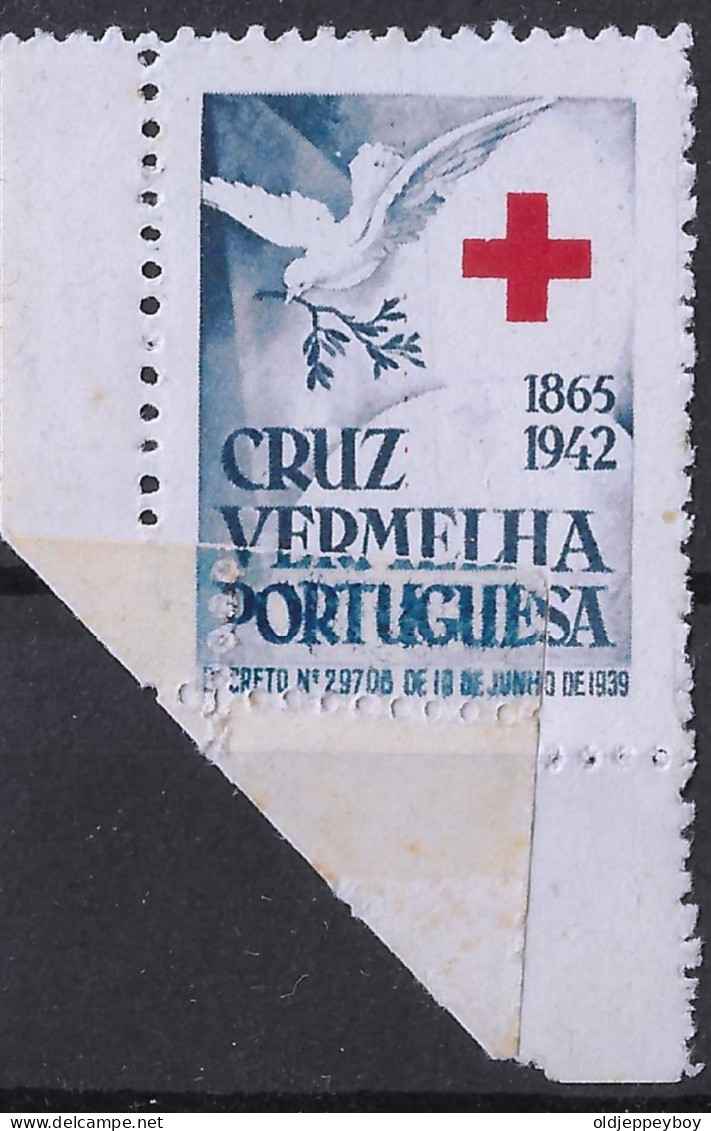 ERRO VARIEDADE ERROR VARIETY 1942 PORTUGAL RED CROSS Impressão Sobre Canto Dobrado Perf On Corner Overturned Edge  MNH** - Nuevos