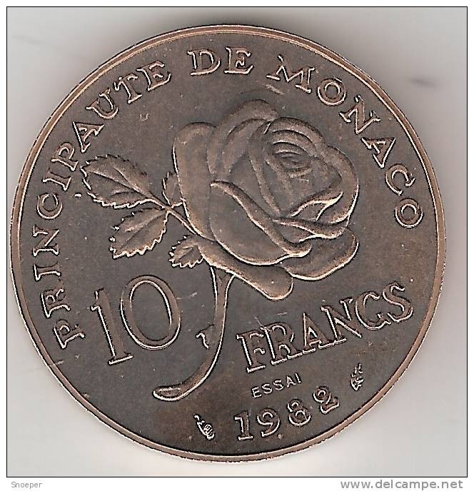 *monaco 10 Francs 1982 Princes Grace  E72 Essai !!!!  Unc  !!!rare !!!!! - 1960-2001 Nouveaux Francs