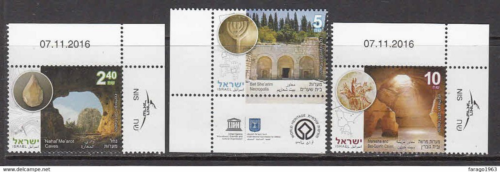 2017 Israel Caves UNESCO Heritage Sties Complete Set Of 3 MNH @ BELOW FACE VALUE - Neufs (sans Tabs)
