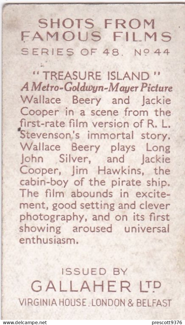 44 Wallace Beery & Jackie Cooper In Treasure Island  - Shots From Famous Films 1935 - Gallaher Cigarette Card - Gallaher