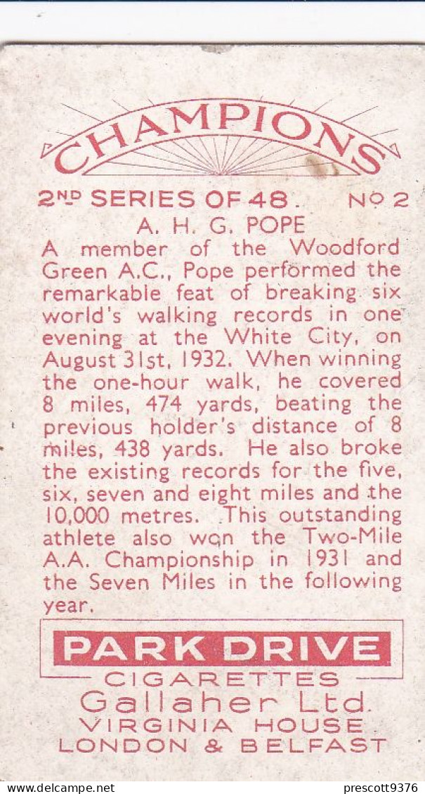 2 A Pope World Record Breaking Walker - Champions 2nd Series 1935 - Gallaher Cigarette Card - Gallaher