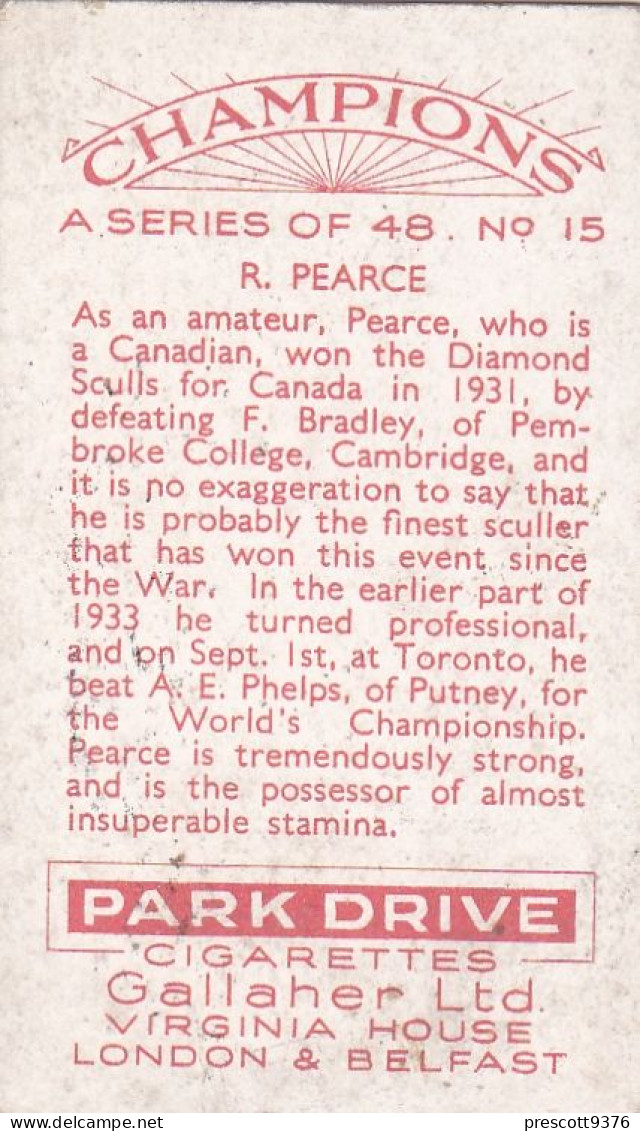 15 R Healey, Canadian Rower  - Champions 2nd Series 1935 - Gallaher Cigarette Card - Gallaher