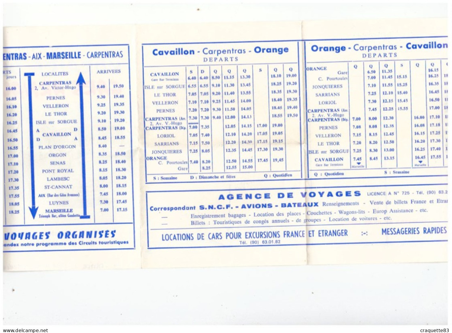 HORAIRE DES CARS ARNAUD  JUILLET 1977  CARPENTRAS - Europa