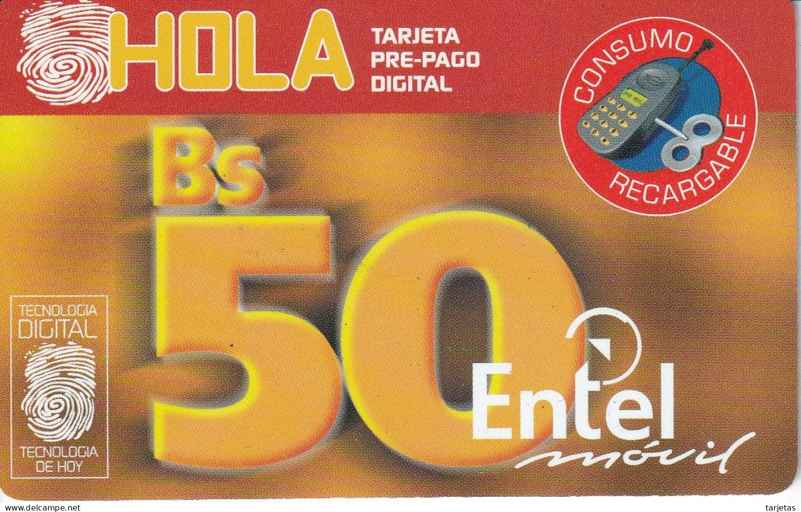 TARJETA DE BOLIVIA DE Bs 50 DE ENTEL CLUB HOLA 1 PUNTO - Bolivien