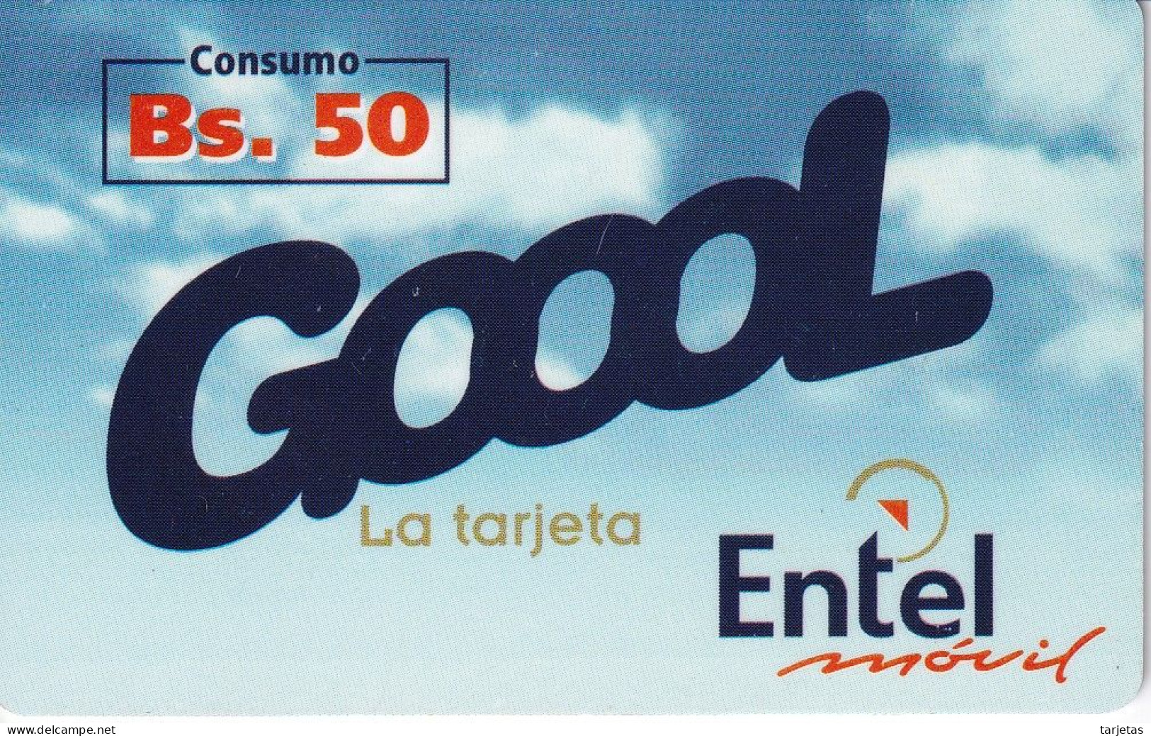 TARJETA DE BOLIVIA DE Bs 50 DE ENTEL - GOOOL - NUMEROS GRANDES - Bolivië