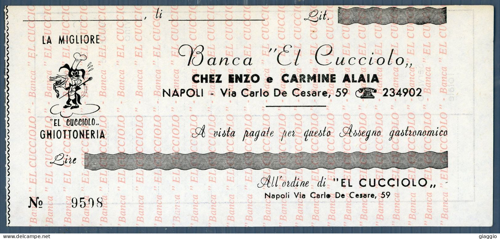 °°° Assegno N. 5284 - Publicitario El Cucciolo - Napoli °°° - Chèques & Chèques De Voyage