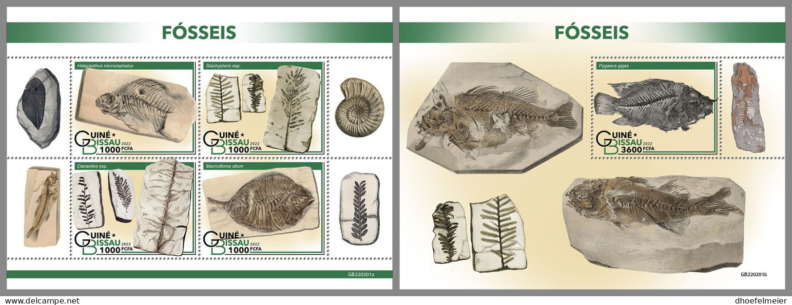 GUINEA BISSAU 2022 MNH Fossils Fossilien Fossiles M/S+S/S - IMPERFORATED - DHQ2317 - Fossielen