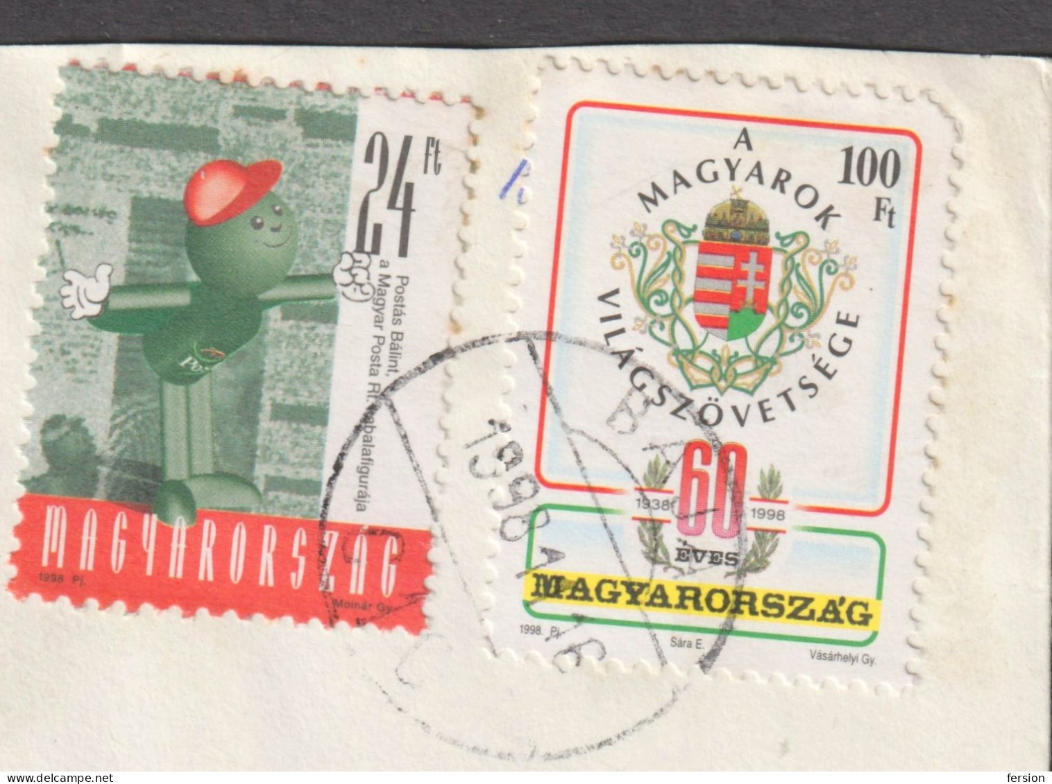 Hungary China Taiwan Postmark PAR AVION Air Mail LETTER POST OFFICE MASCOT Postás Bálint Valentine COAT Of Arms 1998 - Covers & Documents