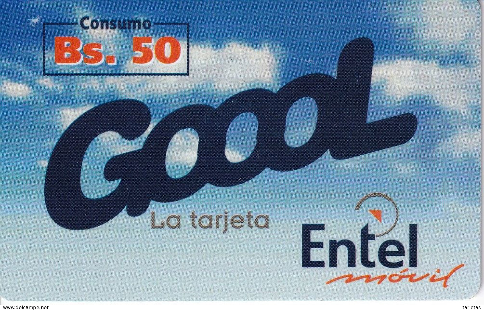 TARJETA DE BOLIVIA DE Bs 50 DE ENTEL - GOOOL - NUMEROS PEQUEÑOS - Bolivia