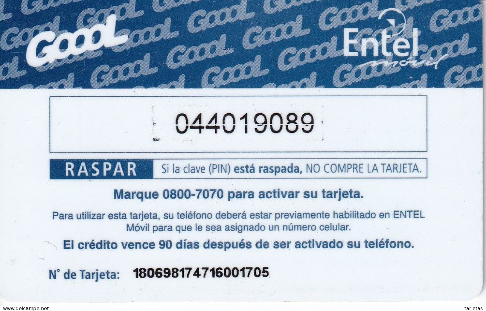 TARJETA DE BOLIVIA DE Bs 50 DE ENTEL - GOOOL - NUMEROS PEQUEÑOS - Bolivia