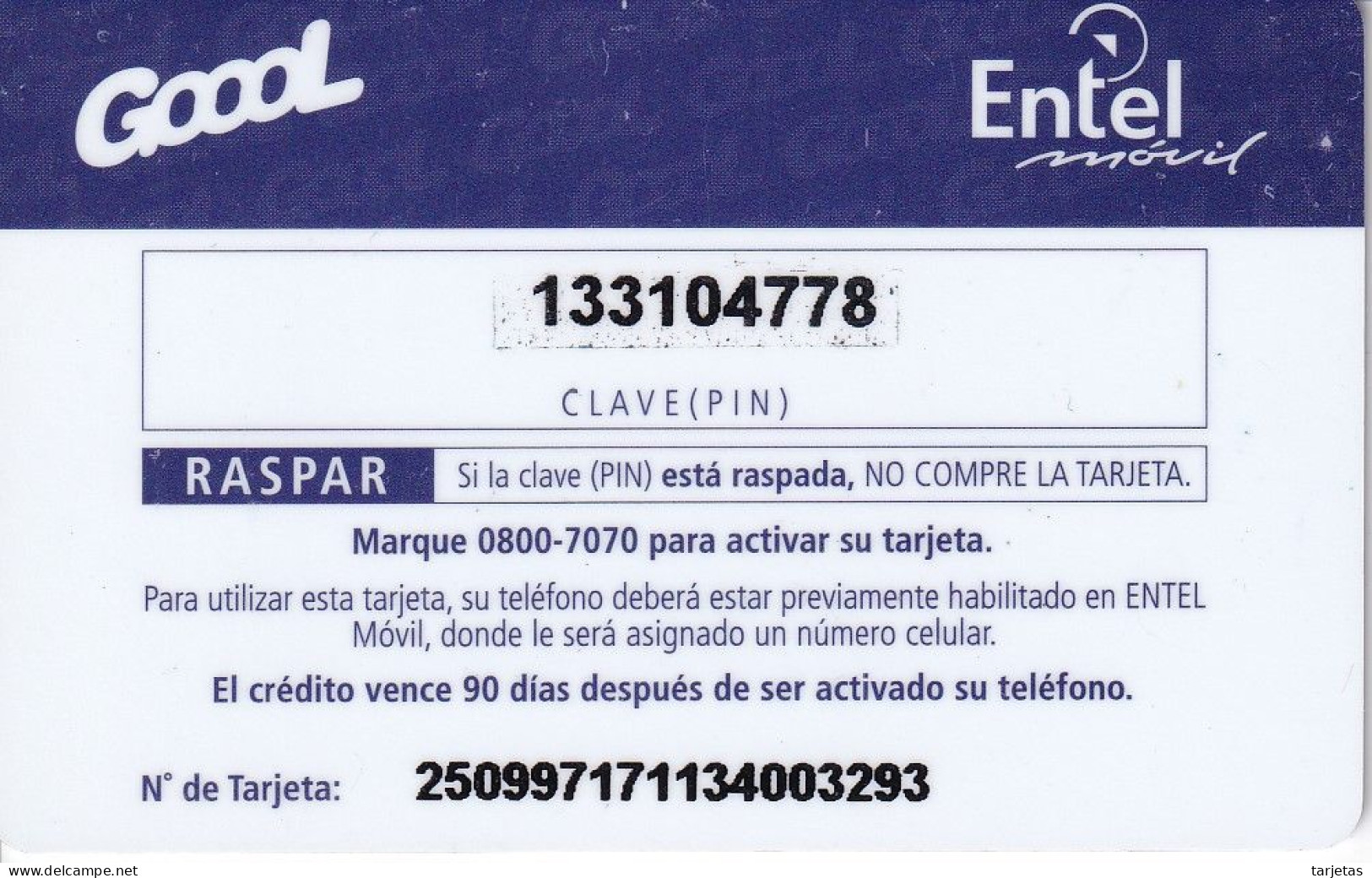 TARJETA DE BOLIVIA DE Bs 100 DE ENTEL - GOOOL - NUMEROS GRANDES - Bolivien