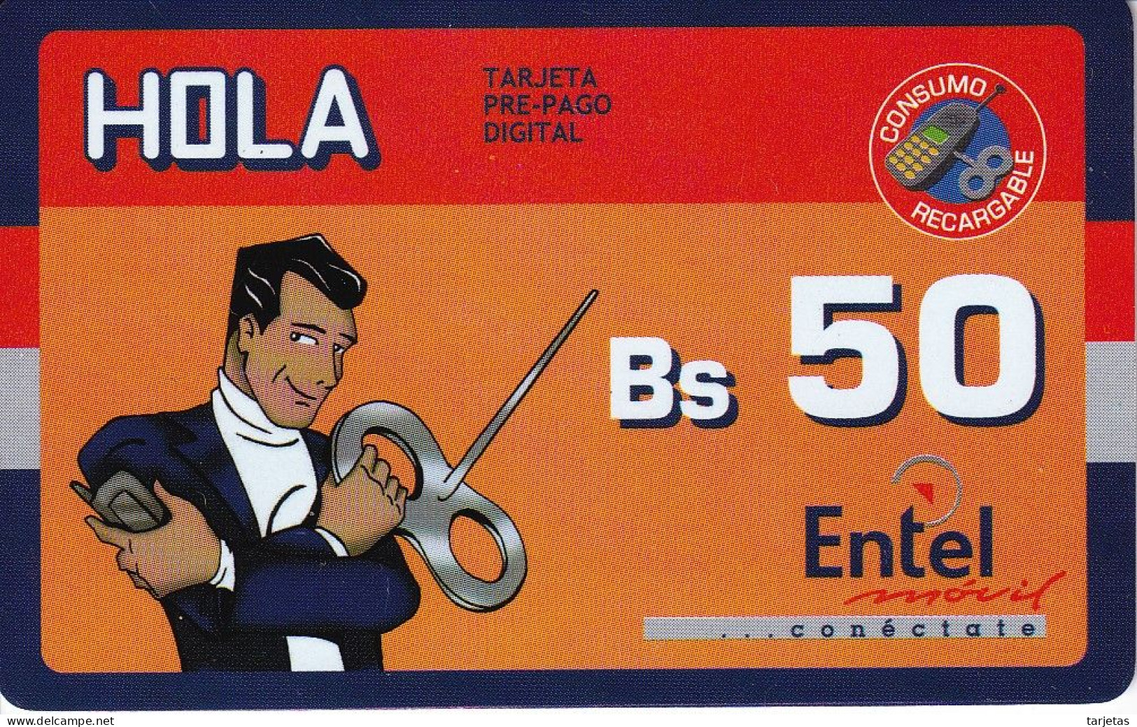 TARJETA DE BOLIVIA DE Bs 50 DE ENTEL - CLUB HOLA - 1 PUNTO - Bolivia