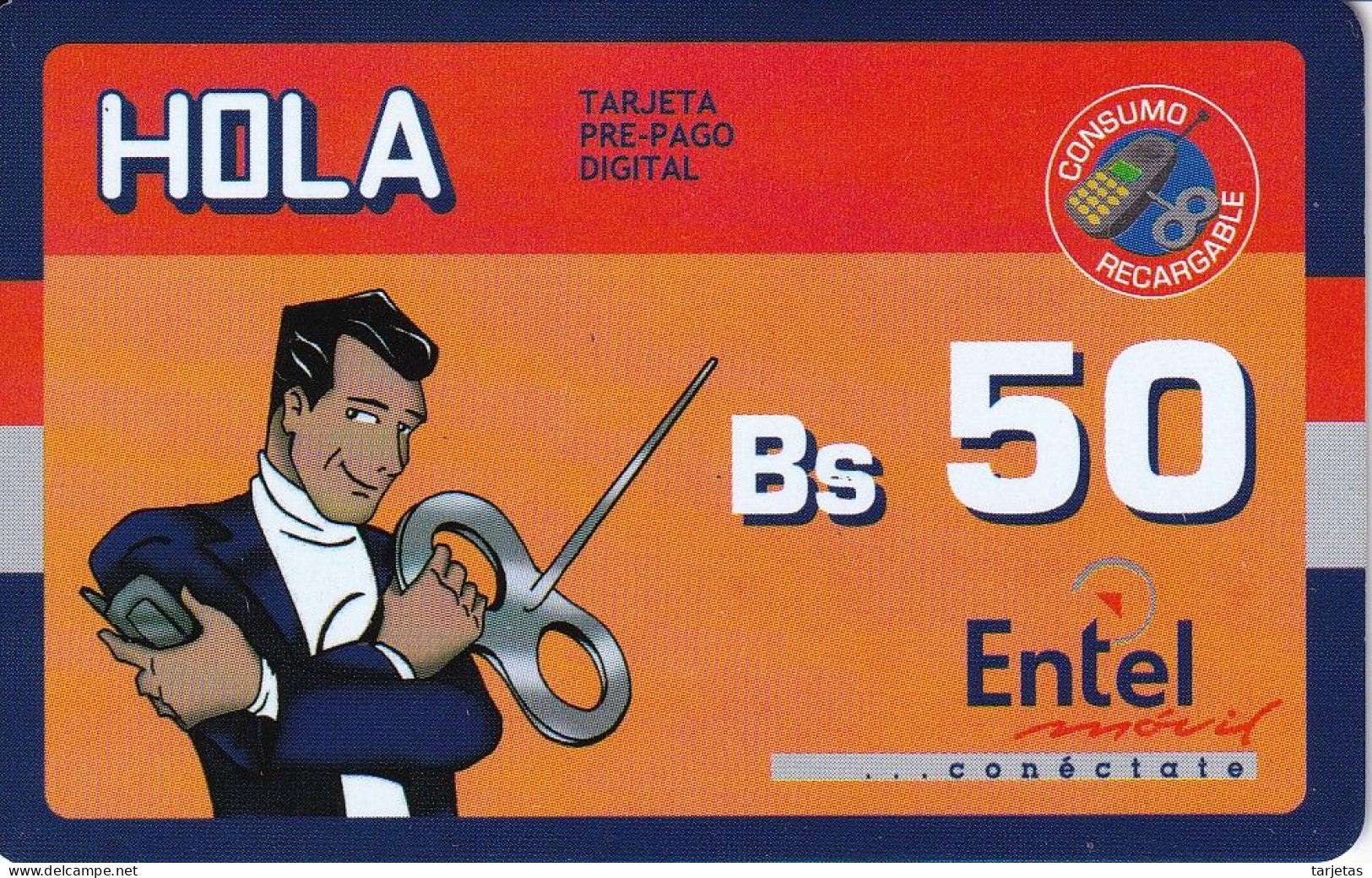 TARJETA DE BOLIVIA DE Bs 50 DE ENTEL - CLUB HOLA - 1 PUNTO CON CODIGO DE BARRAS - Bolivien