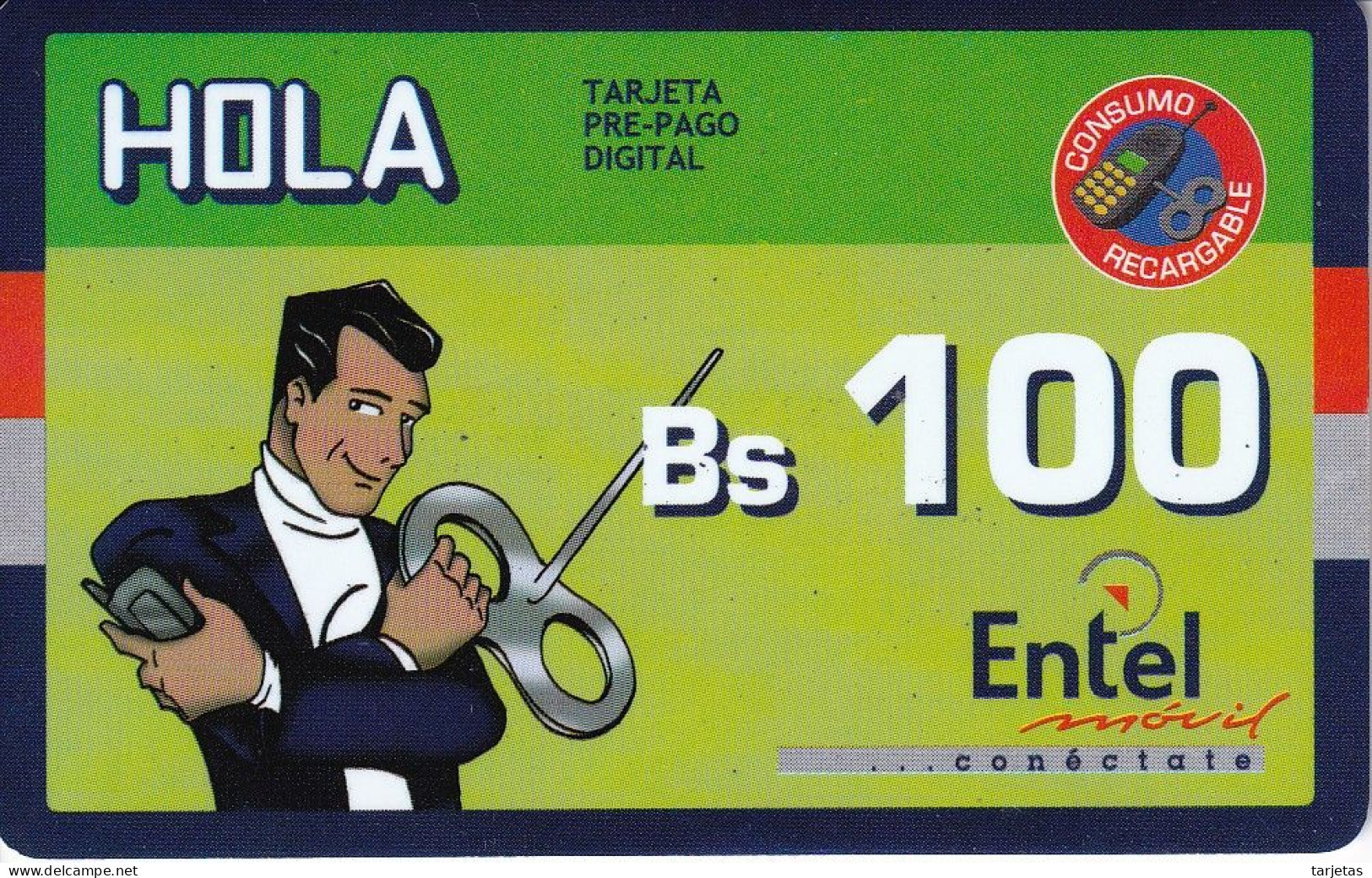 TARJETA DE BOLIVIA DE Bs 100 DE ENTEL - CLUB HOLA - 2 PUNTOS SIN CODIGO DE BARRAS - Bolivië