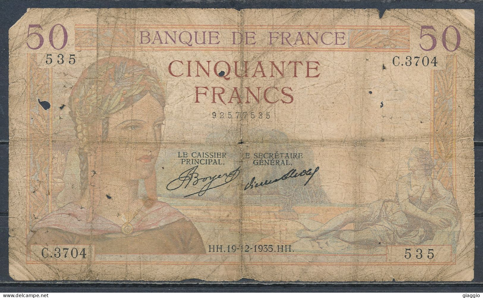 °°° FRANCE 50 FRANCS 19/12/1935 °°° - 50 F 1934-1940 ''Cérès''