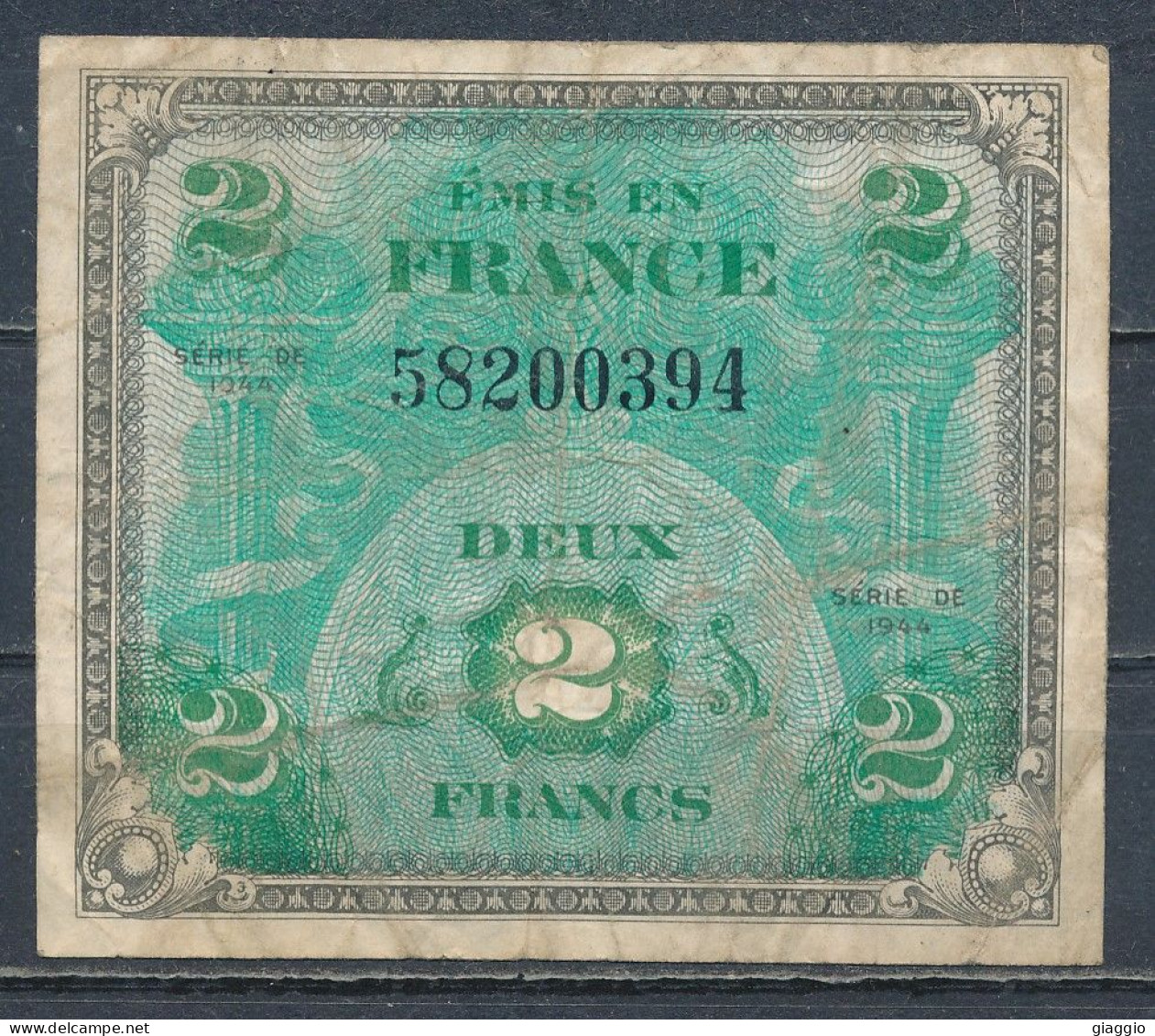 °°° FRANCE 2 FRANCS ALLIED MILITARY CURRENCY 1944 °°° - 1944 Vlag/Frankrijk