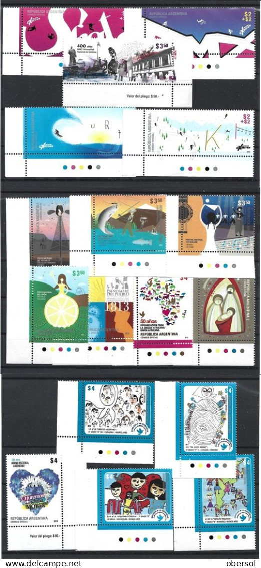 Argentina 2013 Year Issues Stamps Lot MNH (all With Page Corners) * - Nuevos