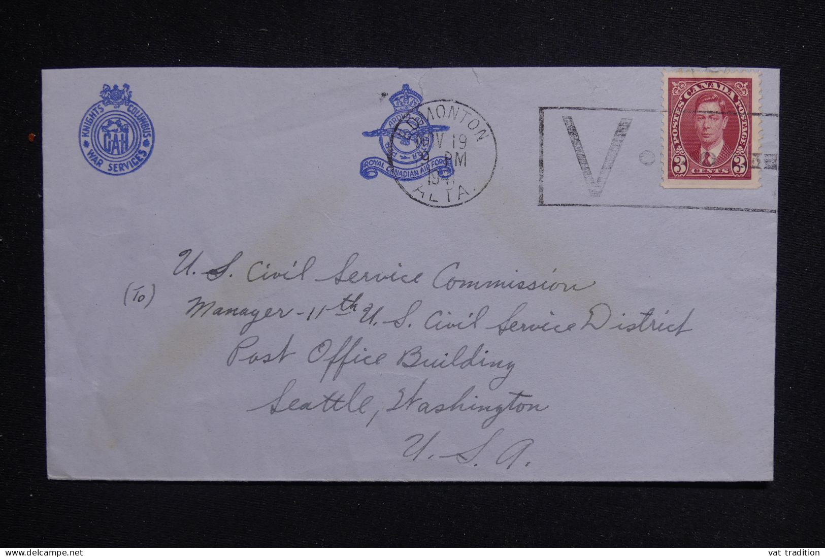 CANADA - Enveloppe De La Royal Canadian Air Force De Edmondton Pour Seattle En 1941, Oblitération Patriotique - L 143300 - Briefe U. Dokumente