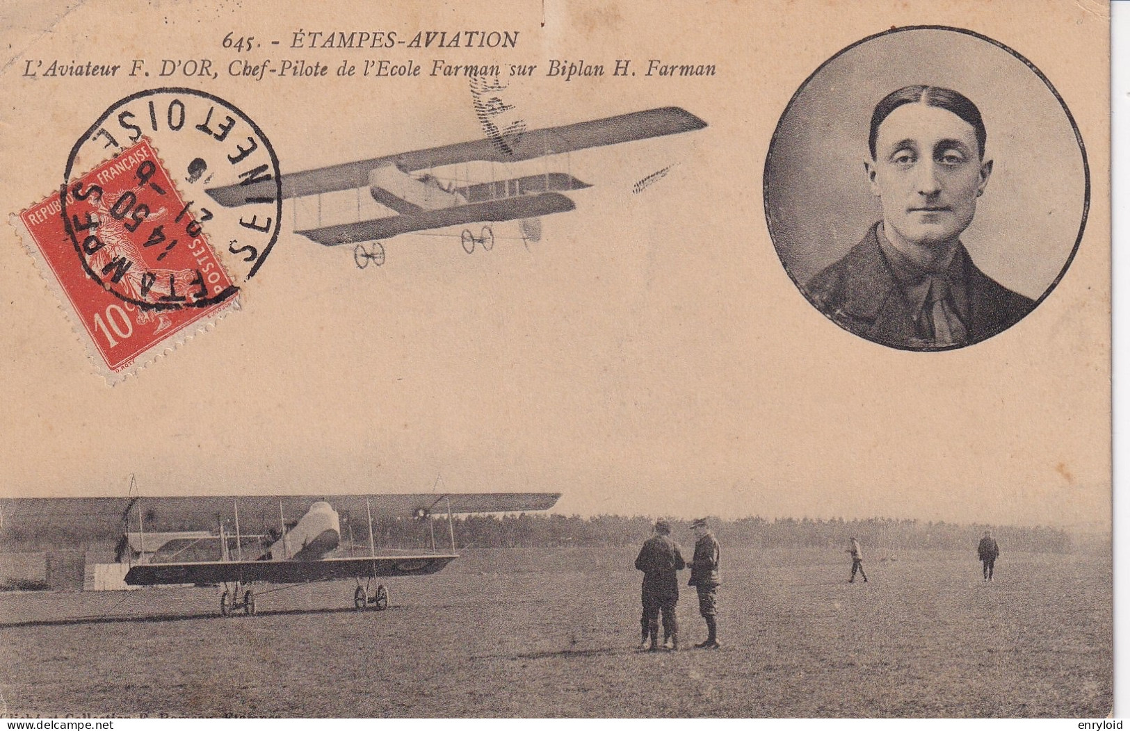 L'aviateur F. D'Or, Chef Pilote Sur Biplan H.Farman, Firma Di Un Pilota Italiano 1915 - Aviateurs