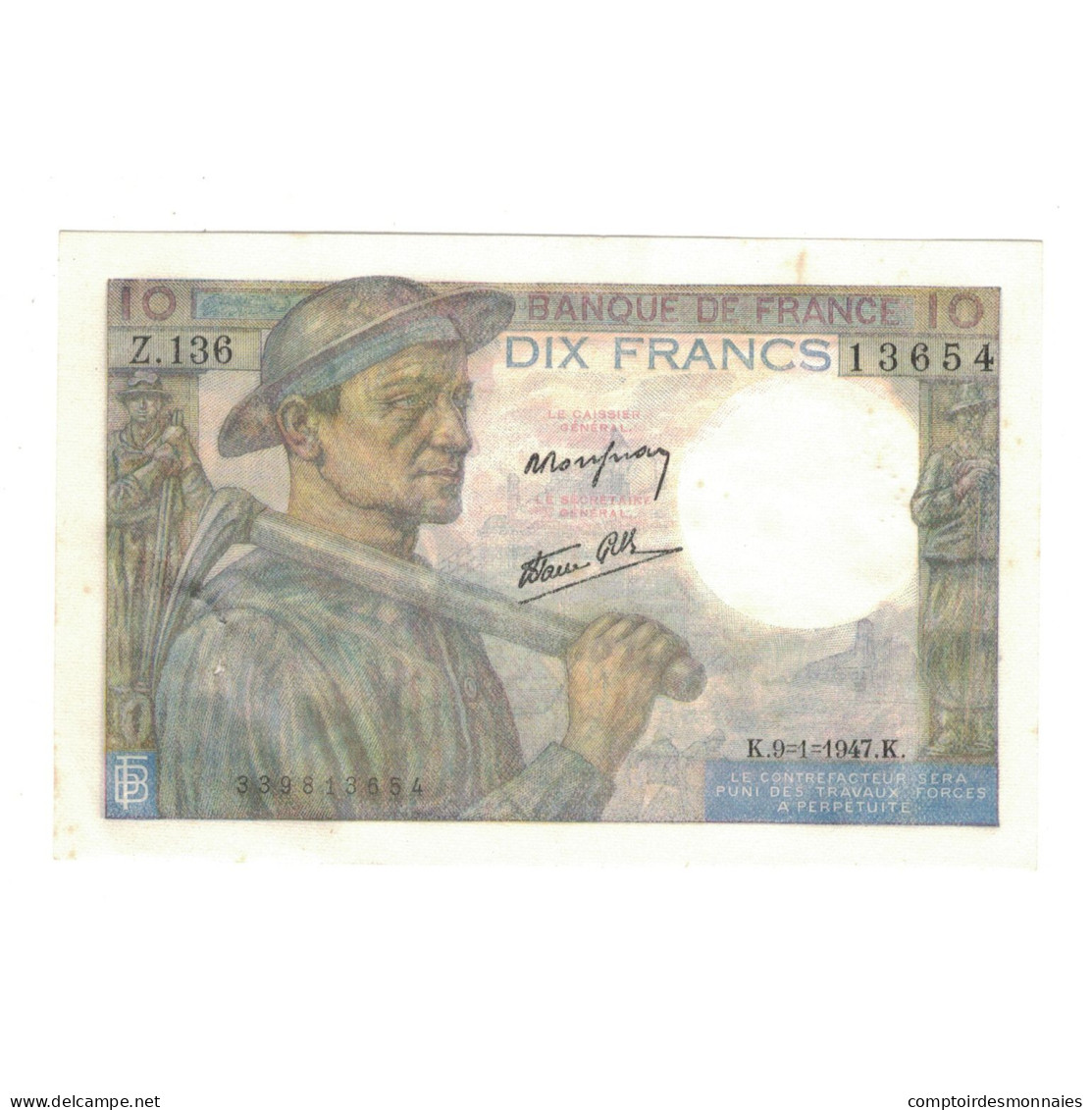 France, 10 Francs, Mineur, 1947, Z.136, TTB+, Fayette:08.17, KM:99e - 10 F 1941-1949 ''Mineur''