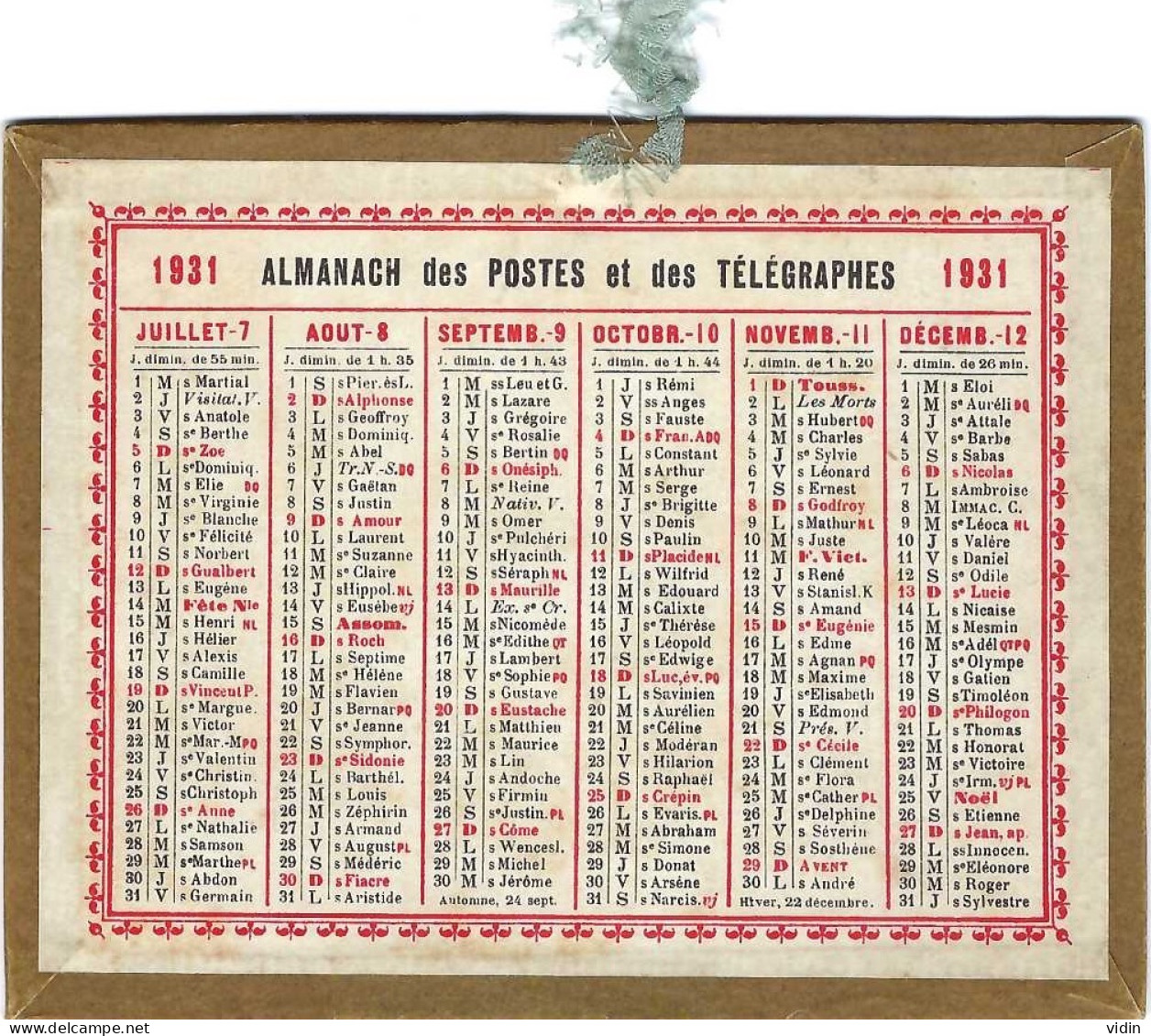 Calendrier 1931 - Petit Format : 1921-40