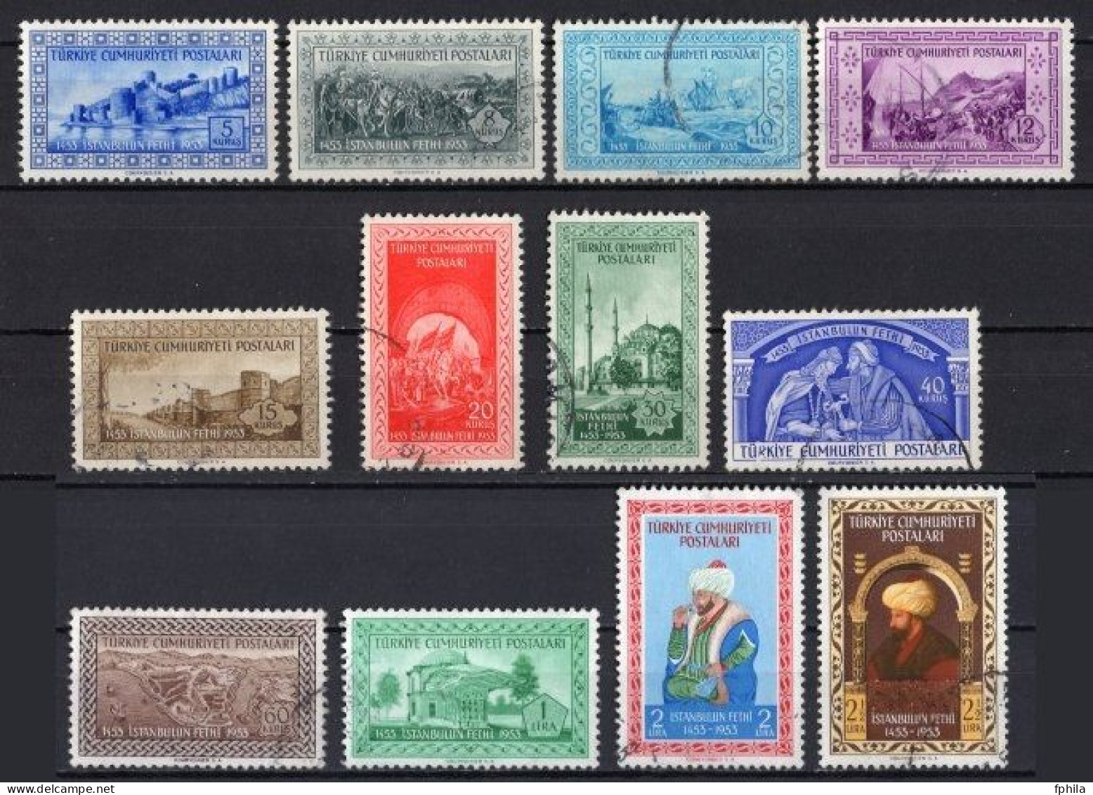 1953 TURKEY COMMEMORATIVE STAMPS FOR THE 500TH ANNIVERSARY OF THE CONQUEST OF CONSTANTINOPLE USED - Used Stamps
