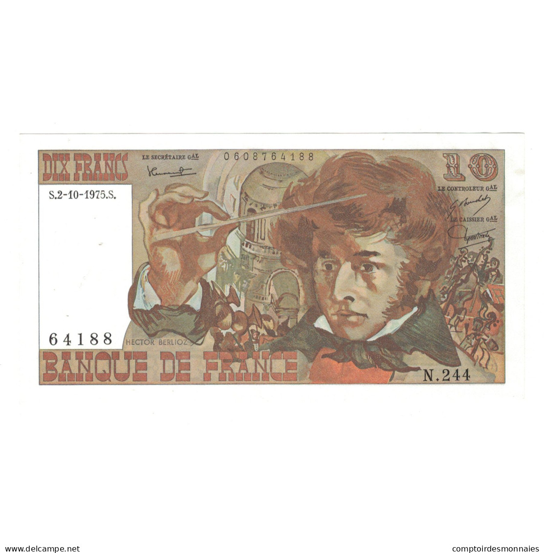 France, 10 Francs, Berlioz, 1975, N.244, SUP, Fayette:63.13, KM:150b - 10 F 1972-1978 ''Berlioz''