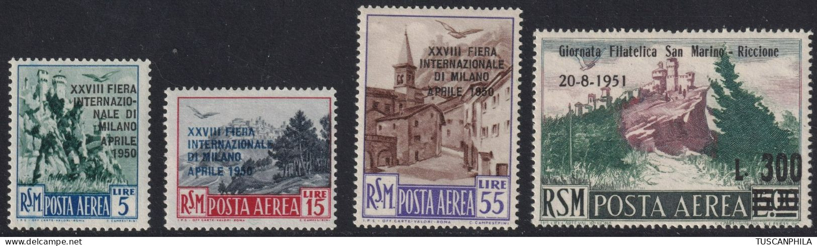 San Marino 1950/51 - Posta Aerea Fiera Di Milano E Riccione Le 2 Serie Soprastampate Integre - Sassone S.514+n.98 - Gebraucht