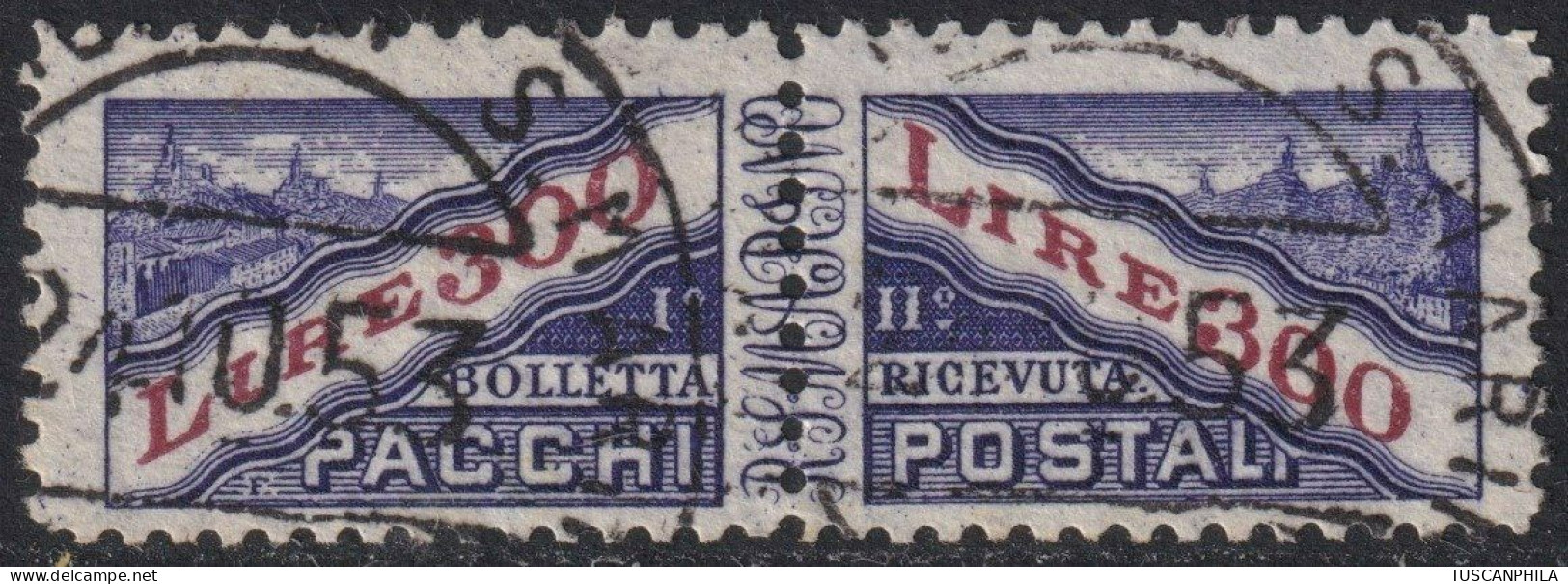 San Marino 1953 - Pacchi Postali 300 L. Filigrana Ruota Usato Periziato - Sassone N.36 - Gebraucht