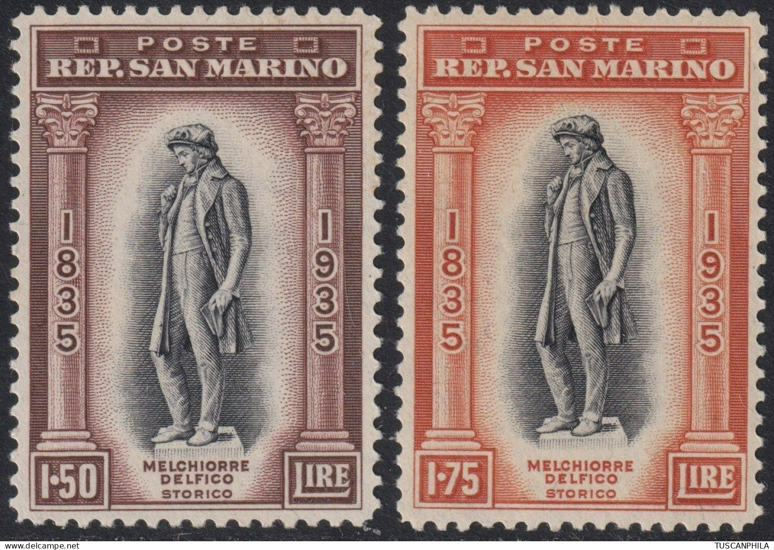 San Marino 1935 - Delfico I 2 Alti Valori Centrati Integri Periziati - Sassone N.203/204 - Usati