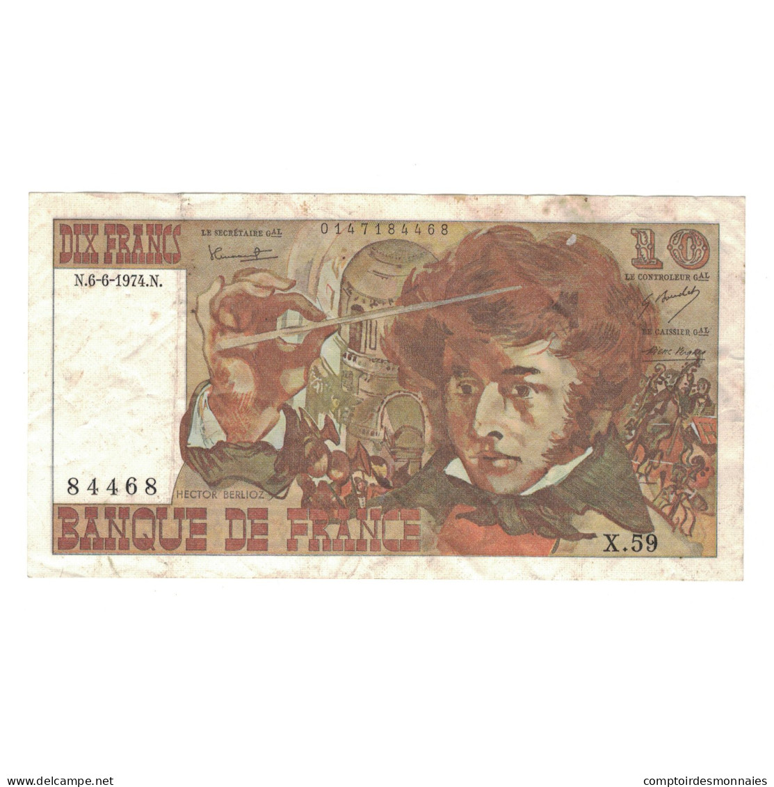 France, 10 Francs, Berlioz, 1974, X.59, TB+, Fayette:63.5, KM:150a - 10 F 1972-1978 ''Berlioz''