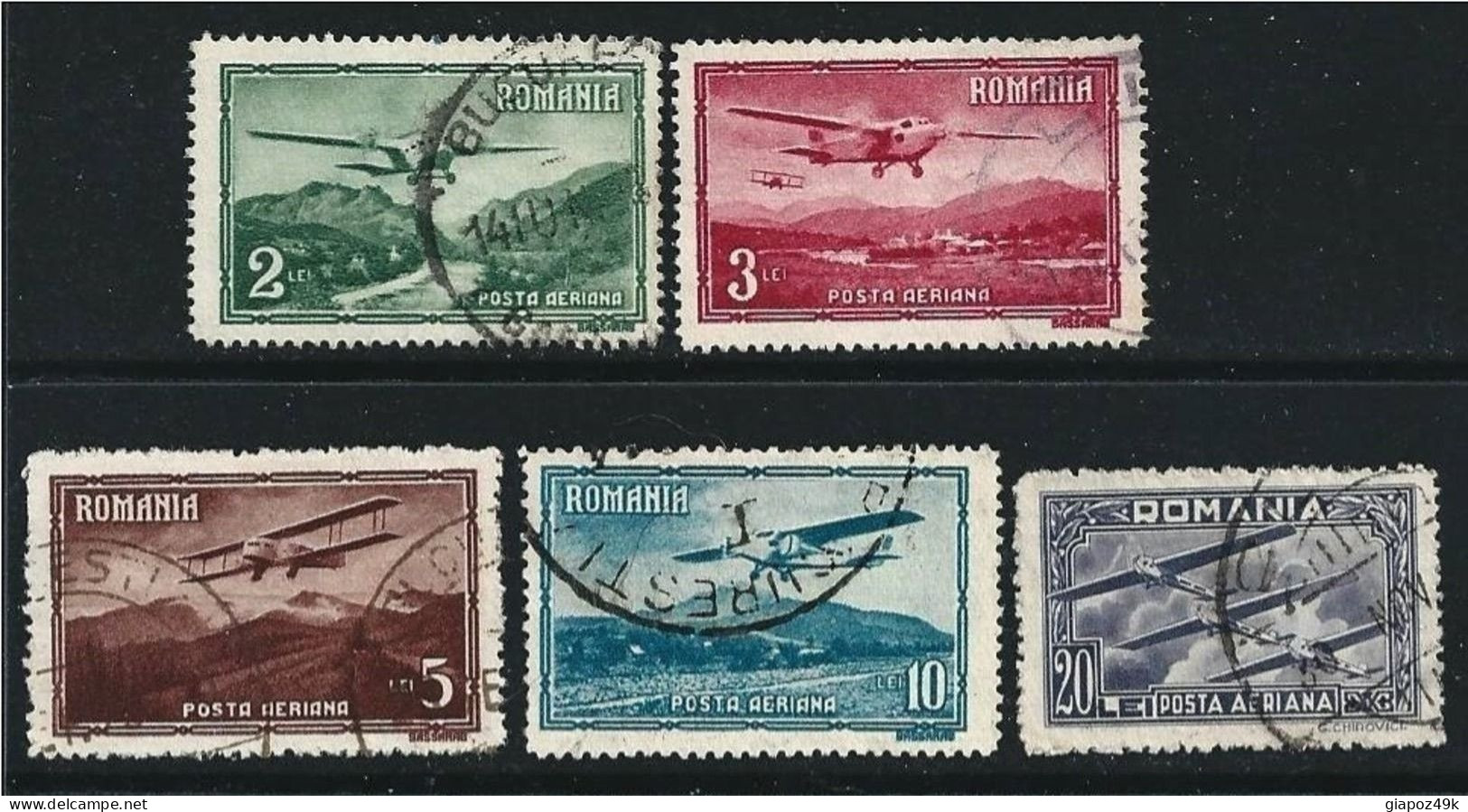 ● ROMANIA 1931 ֍ Posta Aerea ֍ N.° 14 / 18 Usati ● Serie Completa ● Cat. ? € ● Lotto N. 2024 ● - Used Stamps