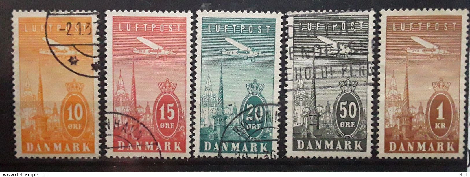 DANMARK DANEMARK 1934 AIRMAIL Luftpost Poste Aérienne Série Complète Avion Survolant Copenhague Yvert 6 / 10 N *obl TB - Airmail