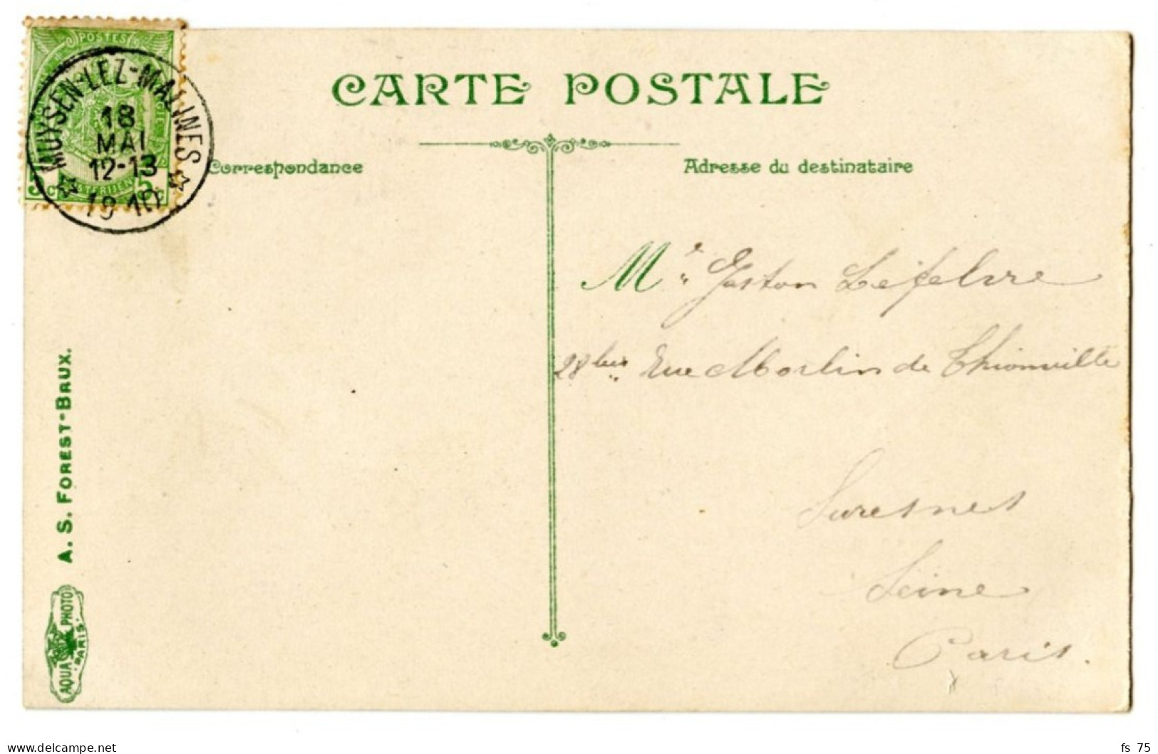 BELGIQUE - COB 83 SIMPLE CERCLE RELAIS A ETOILES MUYSEN-LEZ-MALINES SUR CARTE POSTALE, 1910 - Cachets à étoiles