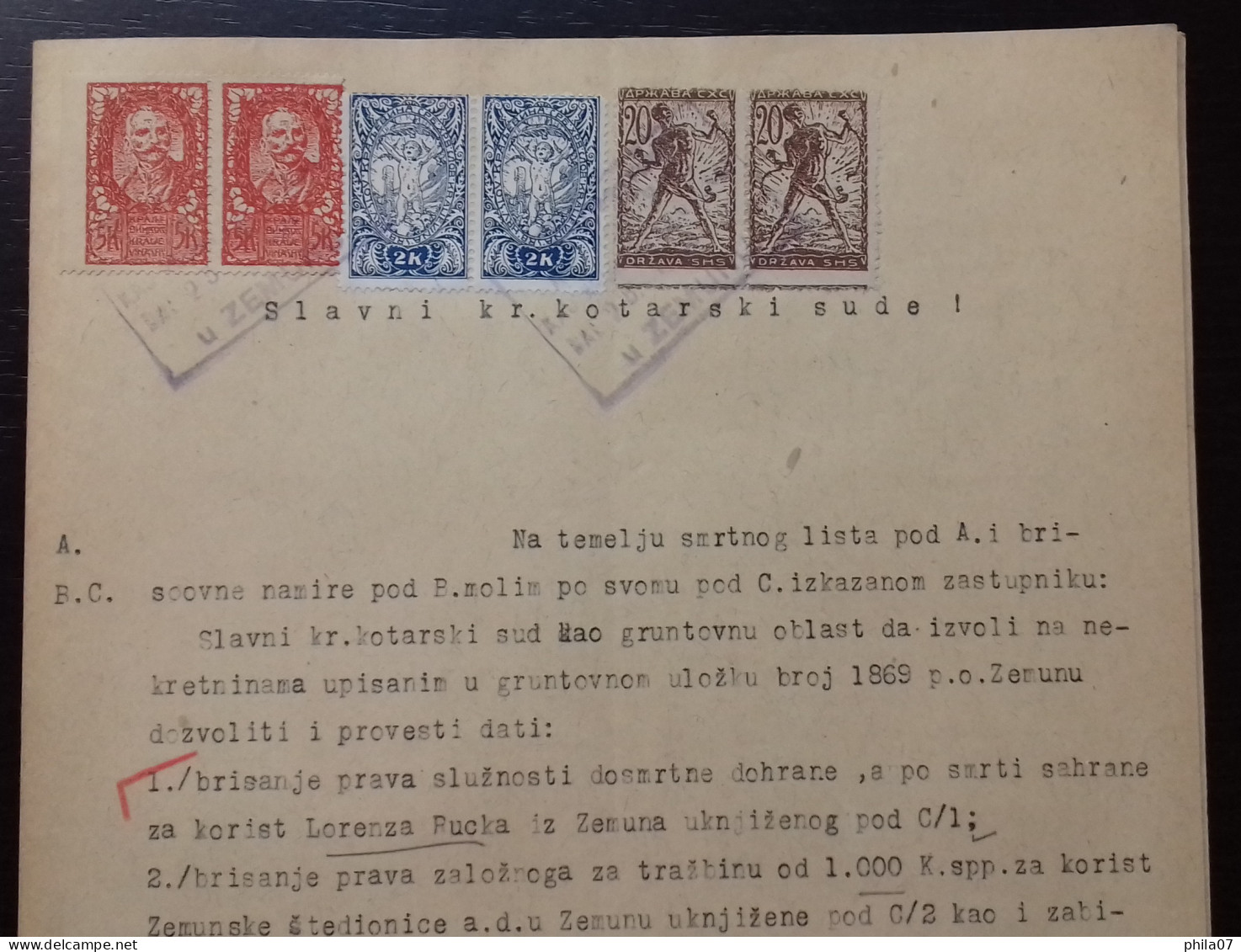 Kingdom Of Yugoslavia - Court Document, Franked With SHS Stamps Of Croatia And Slovenia Instead Of Revenue Stamps - Andere & Zonder Classificatie