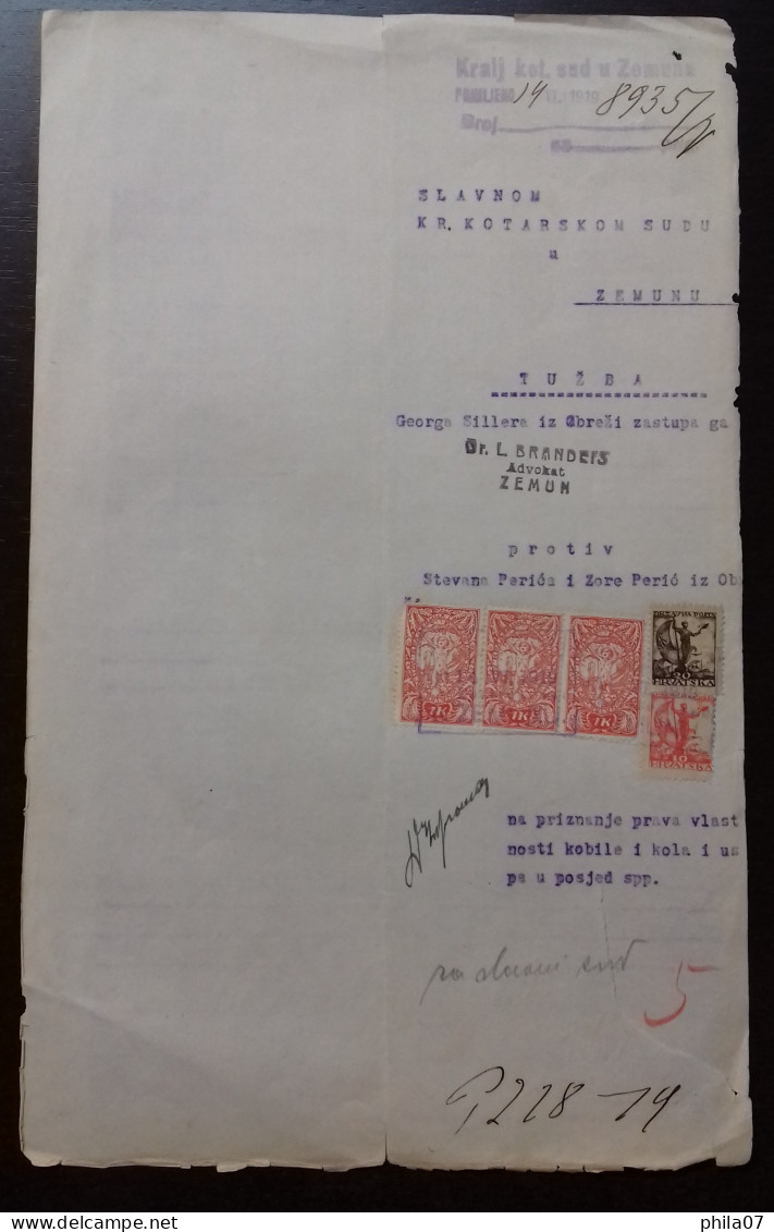 Kingdom Of Yugoslavia - Court Document, Franked With SHS Stamps Of Slovenia And Croatia Instead Of Revenue Stamps. - Covers & Documents