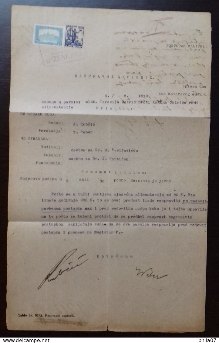 Kingdom Of Yugoslavia - Court Document, Franked With SHS Stamps Of Croatia And Stamp Of Hungary Instead Of Revenue Stamp - Lettres & Documents