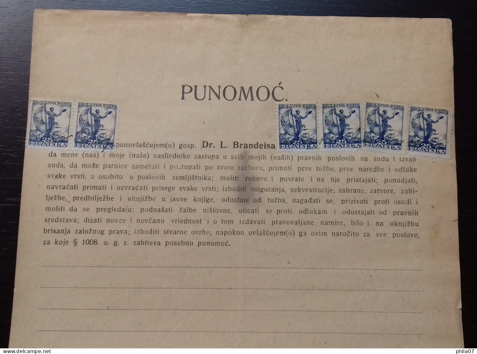 Kingdom Of Yugoslavia - Court Document, Franked With SHS Stamps Of Croatia Instead Of Revenue Stamps. - Lettres & Documents