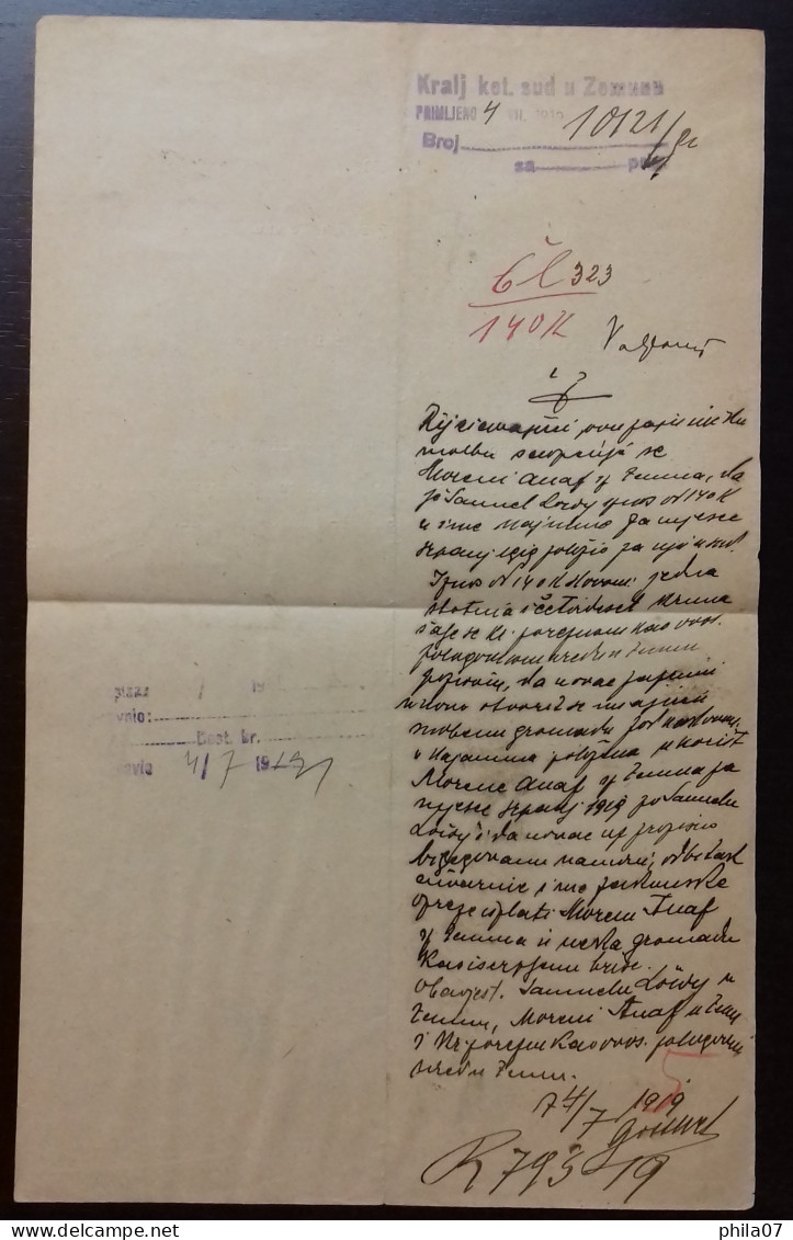 Kingdom Of Yugoslavia - Court Document, Franked With SHS Stamps Of Croatia Instead Of Revenue Stamps. - Lettres & Documents