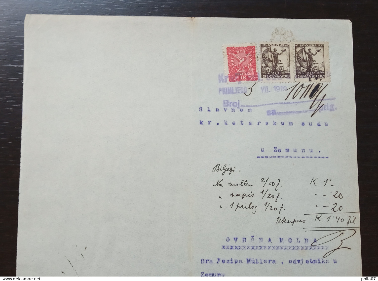 Kingdom Of Yugoslavia - Court Document, Franked With SHS Stamps Of Croatia Instead Of Revenue Stamps. - Covers & Documents