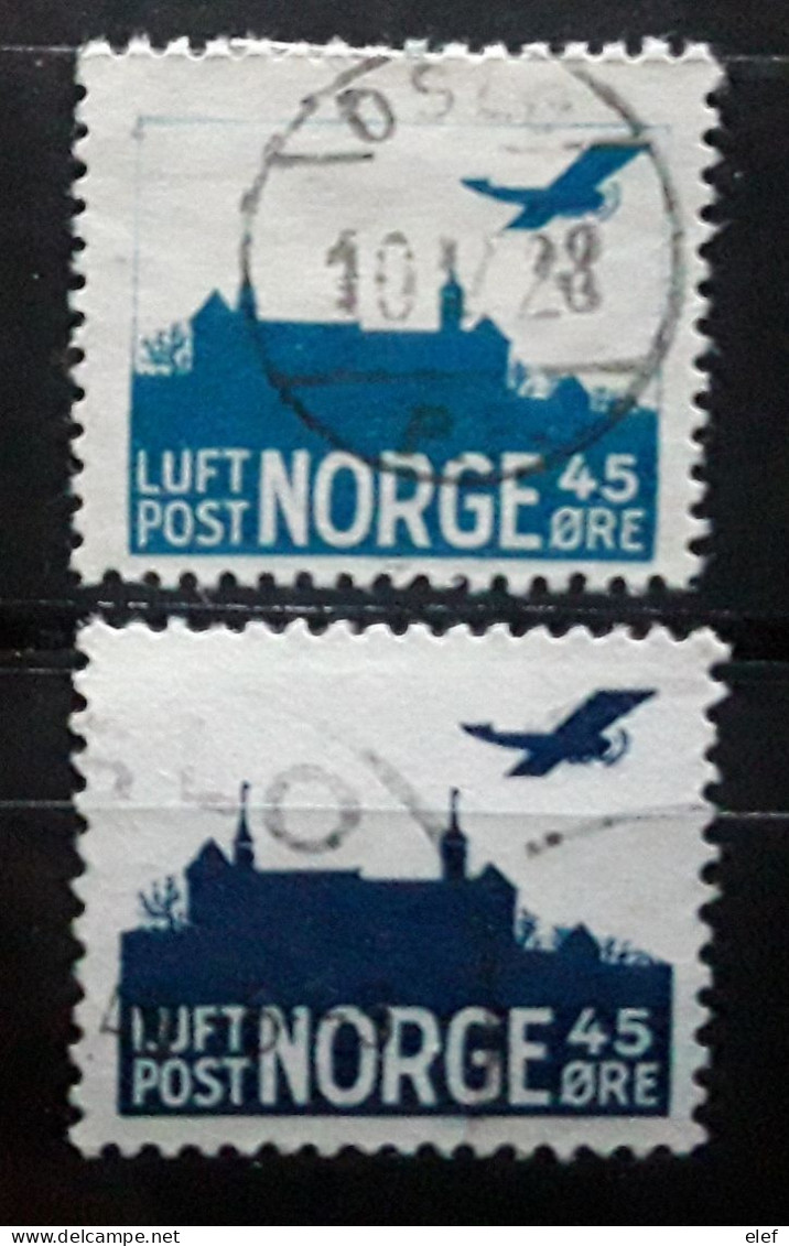 NORGE NORWAY NORVÈGE 1927 1937 , AIRMAIL  LUFTPOST PA No 1 Et 2  , 45 O Bleu Vert Et Bleu Gris Obl  TB - Oblitérés