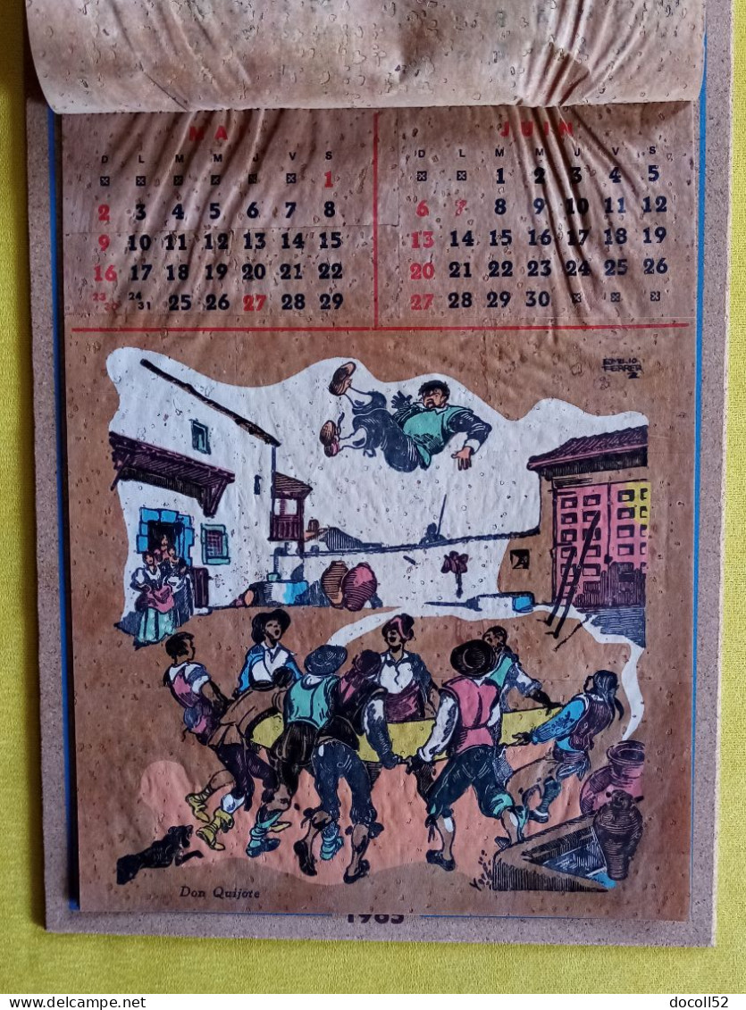 SUPERBE CALENDRIER ANNEE 1965 TOUT EN LIEGE ETS TORRENT SA BOUCHONS A LE BOULOU - 270MMX170MM - DON QUICHOTTE  IL FERRER - Tamaño Grande : 1961-70