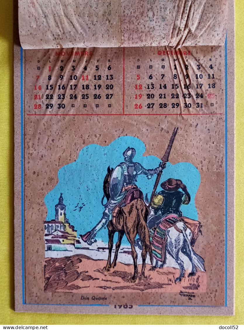 SUPERBE CALENDRIER ANNEE 1965 TOUT EN LIEGE ETS TORRENT SA BOUCHONS A LE BOULOU - 270MMX170MM - DON QUICHOTTE  IL FERRER