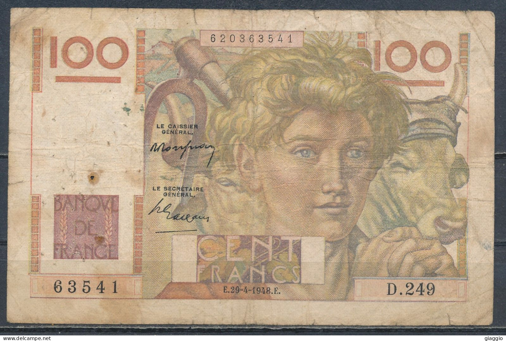 °°° FRANCE 100 FRANCS 29/4/1948 °°° - 100 F 1945-1954 ''Jeune Paysan''