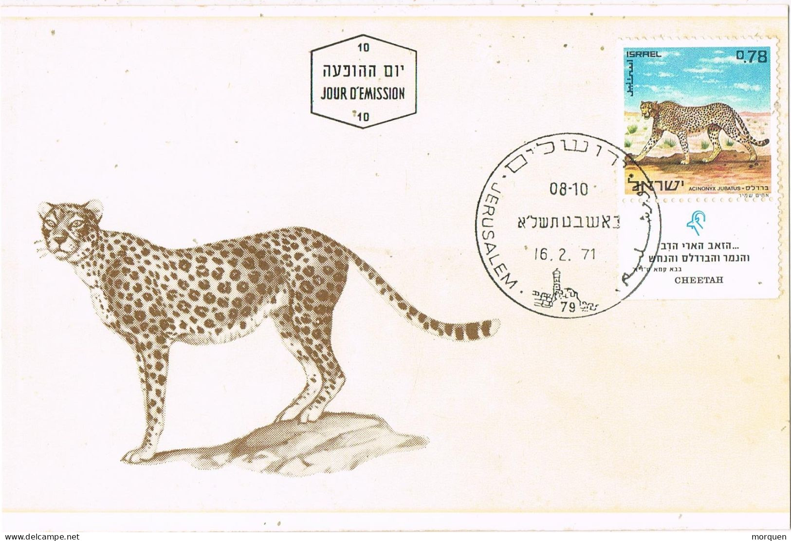 49906. Tarjeta Maxima JERUSALEM (israel) 1971. Fauna Carnivoros, LEOPARDO - Maximumkaarten