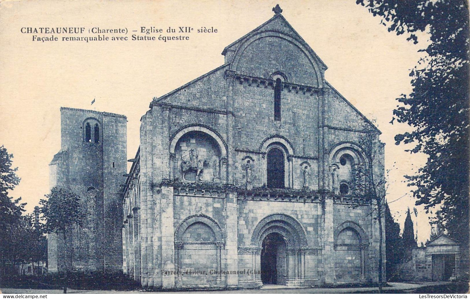 FRANCE - 21 - Châteauneuf - Eglise Du XII Siècle - Façade Remarquable Avec Statue équestre - Carte Postale Ancienne - Sonstige & Ohne Zuordnung