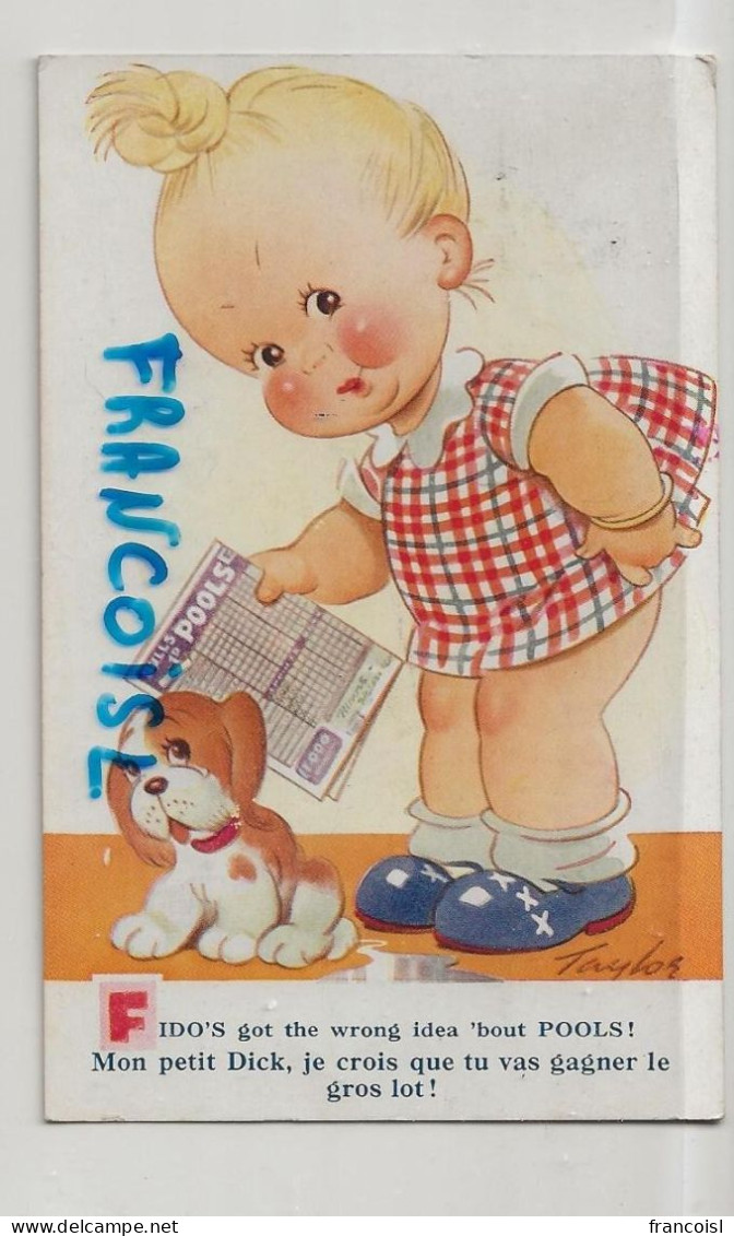 Petite Fille, Chien, Grille De Loto. "...Gagner Le Gros Lot!" Signée Taylor. 1952 - Taylor