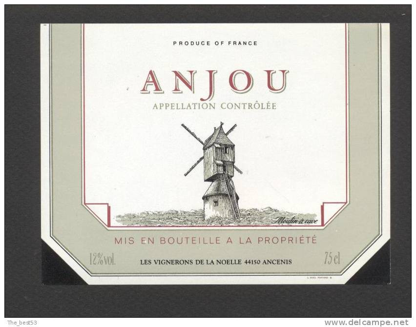 Etiquette De Vin Anjou  -  Les Vignerons De La Noëlle  à  Ancenis  (44)  -  Moulin à Vent - Windmühlen
