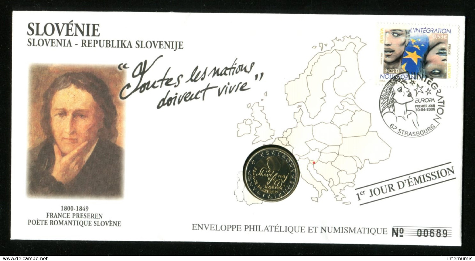 Slovénie / Slovenia,  2 Euro, 2007, 1er Jour D'Emission (30-04-2006) - Enveloppe Philatélique Et Numismatique  - Slovenia