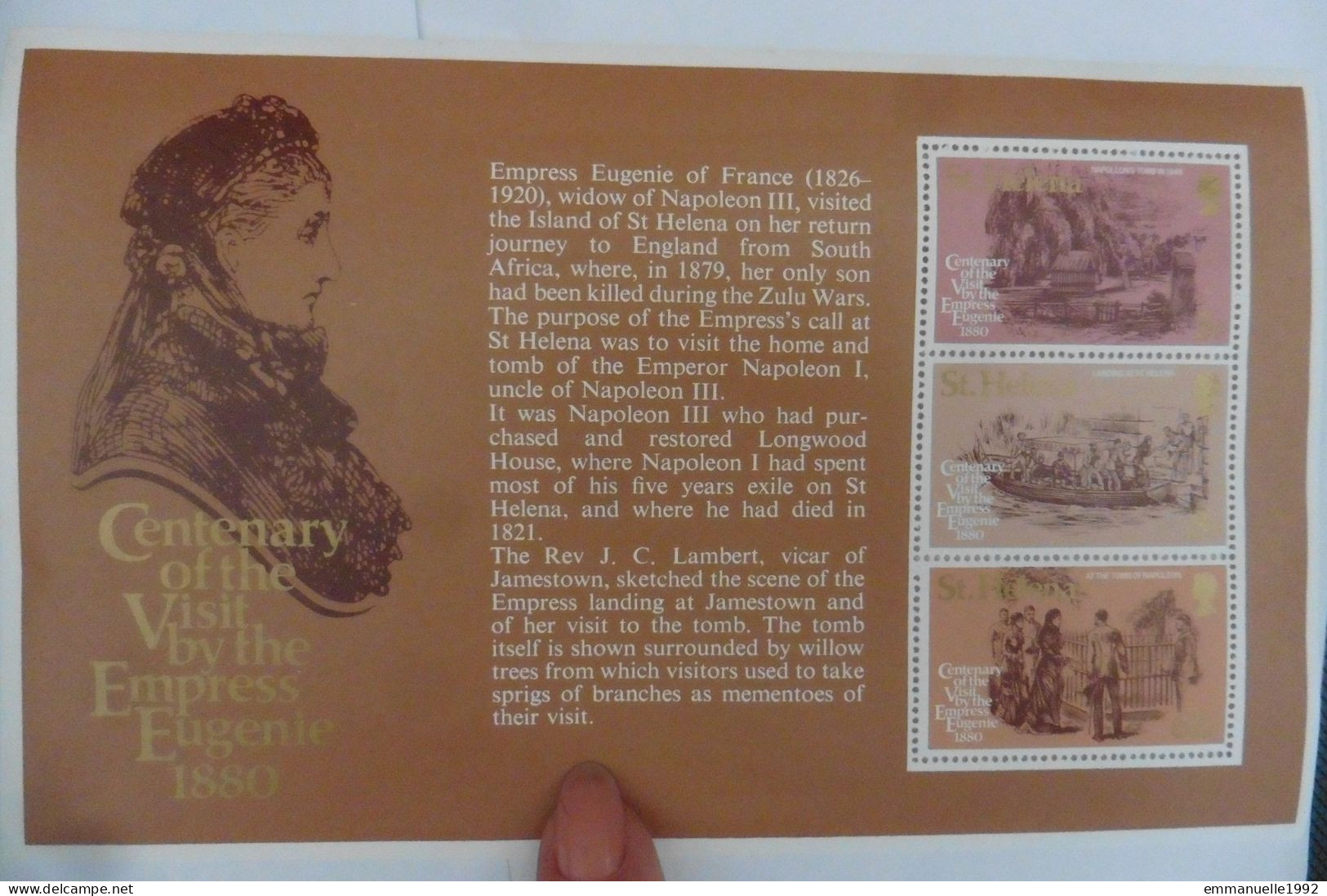 Planche De 3 Timbres Centenaire Visite Impératrice Eugénie à Sainte Hélène 1880 - Sheets, Plate Blocks & Multiples